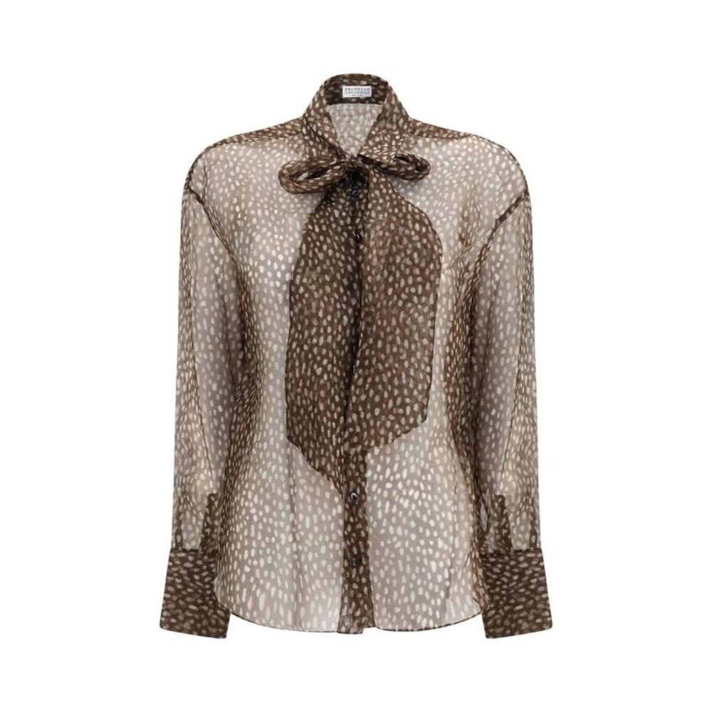 Brunello Cucinelli Brown Silk Pattern Women's Shirt
